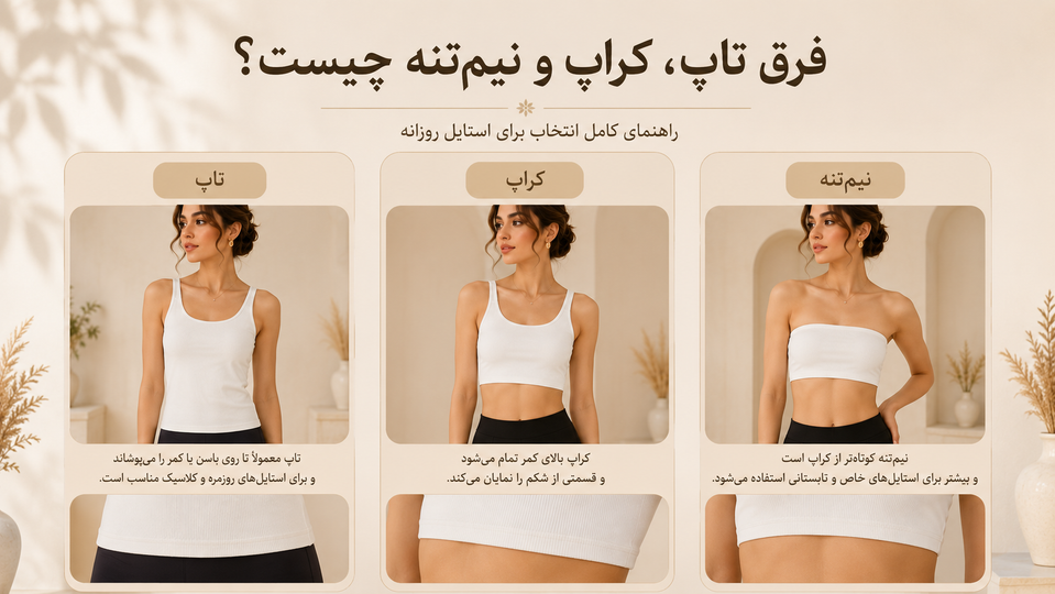 فرق تاپ، کراپ و نیمتنه چیست؟ راهنمای انتخاب و ست کردن