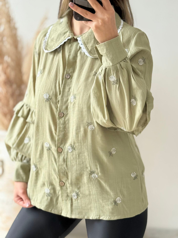 شومیز ملیسا یقه عروسکی نوار دوزی