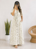 پیراهن ساحلی بلند طرحدار زنانه برند H&M اورجینال (جلو دکمه دار کمبربندی) کد 4013