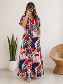 پیراهن ساحلی بلند طرحدار زنانه برند H&M اورجینال (جلو دکمه دار کمبربندی) کد 4013