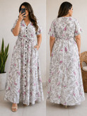 پیراهن ساحلی بلند طرحدار زنانه برند H&M اورجینال (جلو دکمه دار کمبربندی) کد 4013